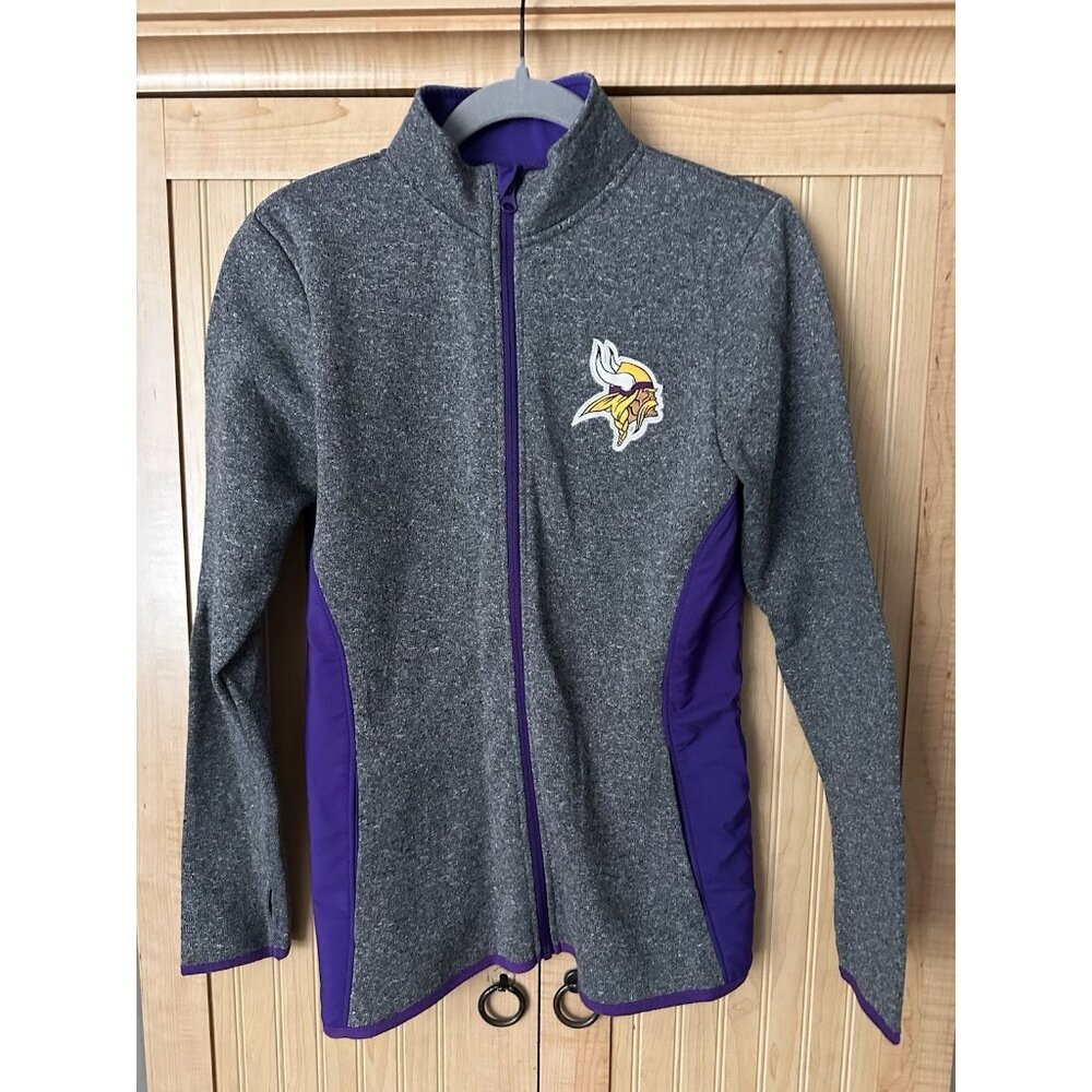 NFL Minnesota Vikings Team Apparel Fleece Jacket Full Zip Womens Size Small Gray